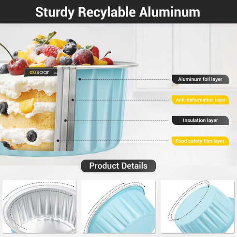 EUSOAR Aluminum Pans with Lids, 30pcs 5oz 125ml Disposable Aluminum Foil Muffin Liners Ramekins Cupcake Baking Cups, Disposable Foil Baking Cups C...