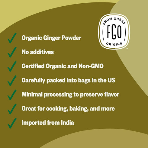 FGO Organic Ginger Powder, Imported from India, 8oz, Packaging May Vary (Pack of 1)...
