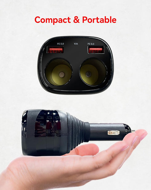 REDTIGER 4 in 1 Car Charger Adapter, 2 Sockets Cigarette Lighter Splitter 12/24V 18W for Dash cam, Dual USB Ports for Phones or Other USB Devices...