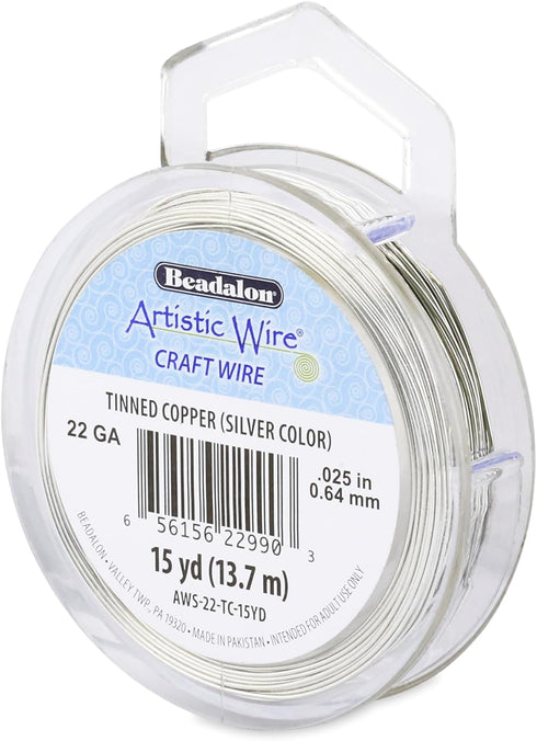 Artistic Wire, 22 Gauge Tarnish Resistant Tinned Copper Craft Jewelry Wrapping Wire, Silver Color, 15 yd...