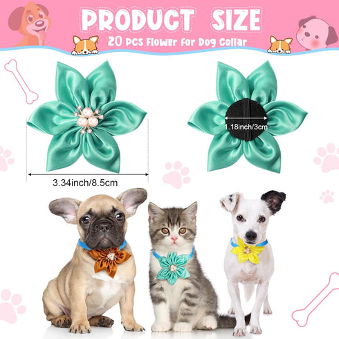 Reginary 20 Pcs Dog Collar Flowers 3.35 Inch Pet Flower Bow Ties Multi Color Dog Flower Dog Collar Bows for Puppy Dog Cat Pet Collar Grooming Acce...
