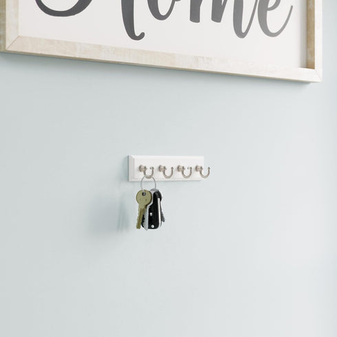 Franklin Brass Key Tidy (2-Pack) Pure White Key Holder 7" Wall Mount Key Rack 4 Key Hooks for Wall, Hallway, Entry Small Keychain Rail Organizer B...