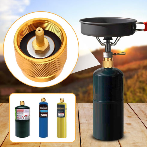 2PCS Butane To Propane Adapter For 1Lb Propane Small Tank, Gold Silver Camping Stove Adapter With Portable Zip Carry Case, Propane Canister Conver...