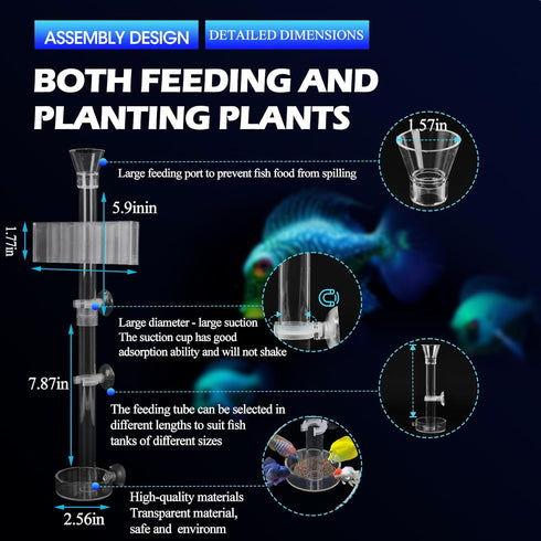 Shrimp Feeding Dish Set with Aquarium Plant Holder, 7 Hole Acrylic Transparent Aquarium Planter Holder, Clear Durable Fish Shrimp Feeding Tube Kit...