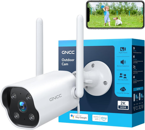 GNCC Outdoor Camera, 2K Cameras for Home Security Outside, Home Security Cameras, Motion Detection, Night Vision, 24/7 Recording, 2 Way Audio, Wat...
