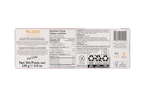 Walkers Gluten Free Pure Butter Ginger & Lemon Shortbread Cookies, 4.9 Ounce...