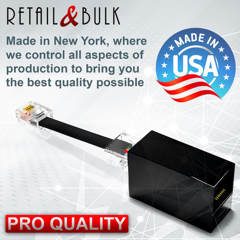 2-Pack RJ11 to RJ45 Adapter Phone Line to Ethernet – RJ45 Female to RJ11 Male for Landline, Fax, DSL Modem Connection (Black, Made in USA)...