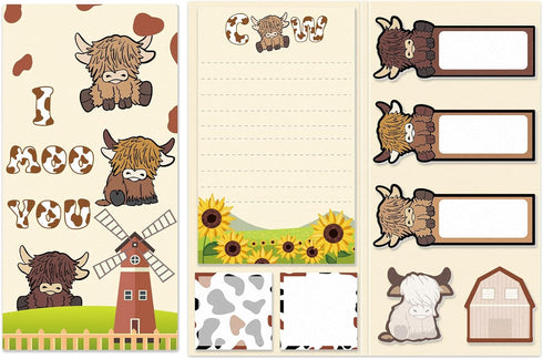 240 Sheets Highland Cow Sticky Notes Set 8 Designs Notepads Cute Animal Post Reminder Memo Pads for Annotating Books Office School Study Supplies...