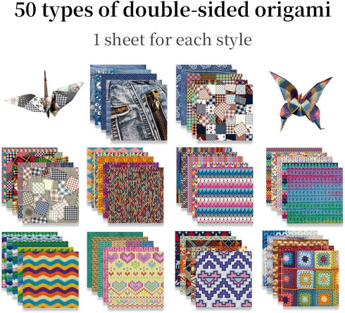 Square Origami Paper 6x6 Double Sided 50 Sheets 50 Colors 70GSM Origami Kit Japanese Chiyo Easy Fold Arts Crafts DIY Handwork Beginner Cloth...