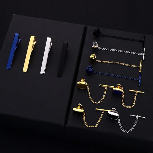 Thunaraz Tie Tacks for Men Tie Bar Clip for Regular Ties Necktie Mens Tie Tacks Clutch with Chain for Wedding Business Tie Pin Clips Mixes Color...