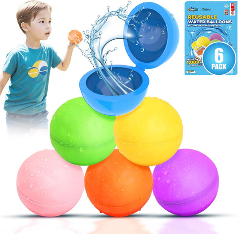 6 PCS Reusable Water Balloons, Silicone Refillable Water Balloon Magnetic Self-Sealing Water Bomb with Mesh Bag, Summer Beach Toys Outdoor Pool Ga...