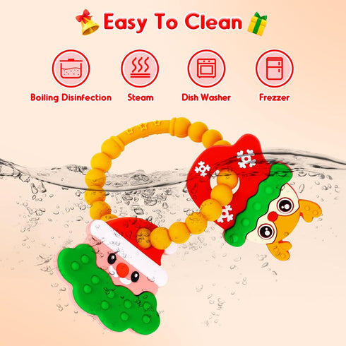 NPET Christmas Baby Teething Toy, Christmas Cute Santa & Deer Teething Ring 3-12 Months Baby Gifts Infant Teething Toy, Baby Theether Toy Christma...
