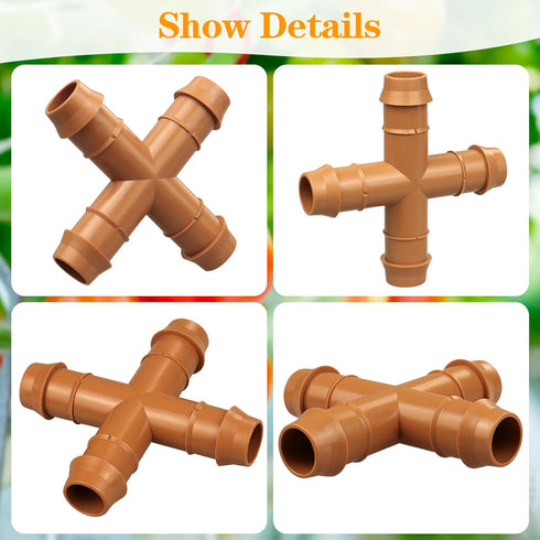 Drip Irrigation Fittings Barbed Cross Tee for 1/2" Irrigation Tubing(0.600" ID), 14 Pieces Barbed 4 Way Connectors, Drip Line 4 Way Couplings for ...