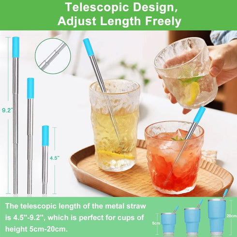 Kynup Reusable Straws, 4Pack Collapsible Portable Metal Straw Reusable Foldable Stainless Steel Drinking Travel Telescopic Straw with Case, Clean ...