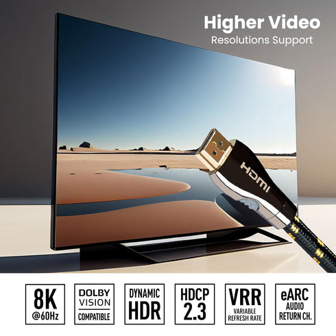 Certified HDMI Cable 6FT (HDMI 2.1 10K 8K) Ultra High Speed HDMI HDR 48Gbps eARC VRR Dolby Atmos Vision for PS5 Xbox Series X RTX 4090 Apple TV 4K...