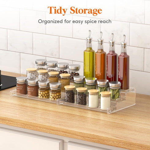 Lifewit Plastic 3-Tier Spice Rack, Clear Spice Organization for Cabinet, Counter, Organizer Shelf for Condiment, Seasoning, Syrup,Liquor, Medicine...
