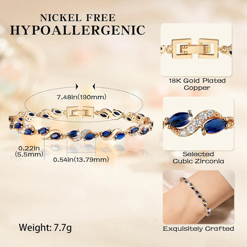 Richapex Diamond Tennis Bracelet for Women, Eternity Bracelet Blue Cubic Zirconia, Gold Plated...