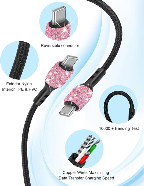 Bling USB C Wall Charger, 20W PD + QC Dual Port Fast Charging Adapter with 3.2FT Type-C Charging Cable Compatible for iPhone 15 Pro Max iPad Andro...