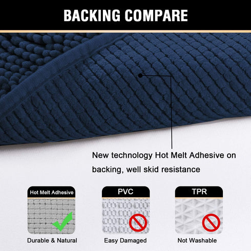 H.VERSAILTEX Navy Blue Bath Rug, Bath Mat Non Slip Bath Mats for Bathroom Floor, Bathroom Rug Extra Thick Chenille Rug 17" x 24" Absorbent Soft Sh...