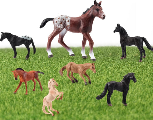 Mini Horse Toys Figurines Set 7PCS Plastic Horse Stable Playset for Girls Small Horse Figures Christmas Birthday Gift Educational Toy for Toddlers...