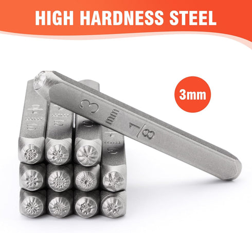 Tlimus 12pcs Flower Theme Metal Stamps, 3MM (1/4”) Metal Stamping Tools DIY Arts and Crafts Supplies Stamping Accessories, Leather & Wood Stamps...