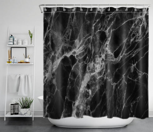 LB Black Marble Shower Curtain Abstract Natural Black Grey Marble Bathroom Curtain 72x72 inch Waterproof Polyester Fabric Bath Curtain Hooks Inclu...