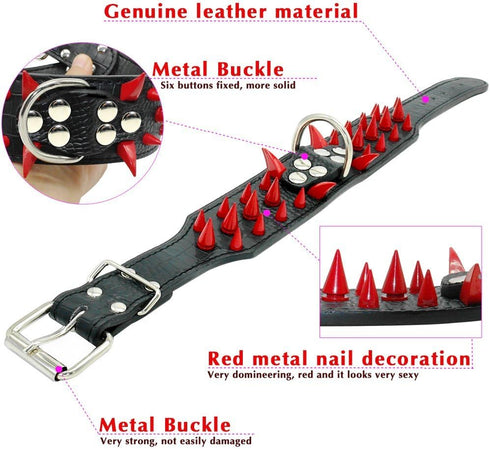 Sharp Spiked Studded Dog Collar - Stylish Leather Dog Collars - 2 Inch in Width Fit for Medium & Large Dogs - Such as Pitbull Mastiff - Black Rive...