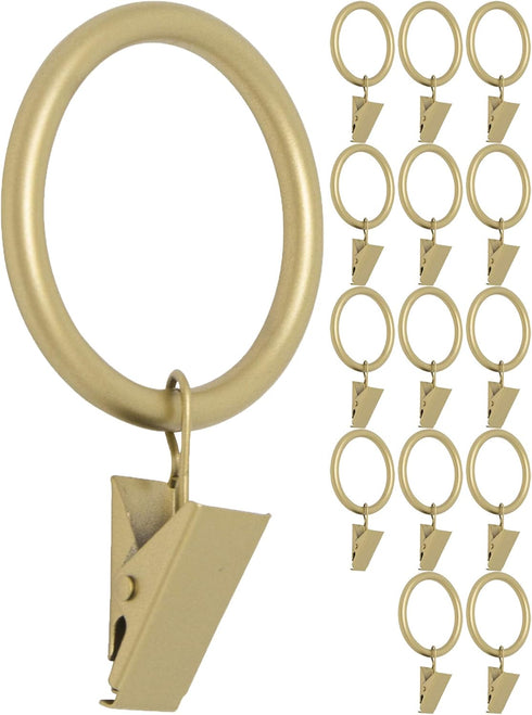 Meriville Drapery Curtain Rings with Clip - 1.5-Inch Inner Diameter, Fits Up to 1 1/4-Inch Rod, Set of 14, Royal Gold Finish...