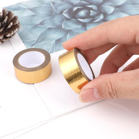 3PCS Gold Washi Tape - Metallic Foil Masking Tapes Stickers Self Adhesive Art Paper Tape Decorative Graphic Tape for DIY Craft Scrapbooking Gift W...