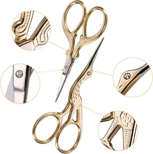 3 Pieces Stork Scissors Stainless Steel Crane Design Sewing Scissors Embroidery Scissors Tailor Scissors Dressmaker Shears for Embroidery, Paper C...