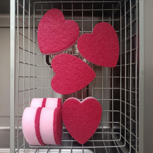 Heart Shaped Sponge, Dual-Sided Kitchen Scrubber for Washing Dishes, Pots, Pans and General Household Cleaning, Pink (24 Pack)...