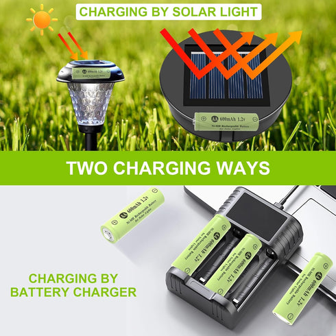 Porvoo AA Ni-MH 600mAh 1.2V Rechargeable Batteries, AA Solar Batteries for Outdoor Solar Lights, Garden Lights, String Lights (8Pack AA)...
