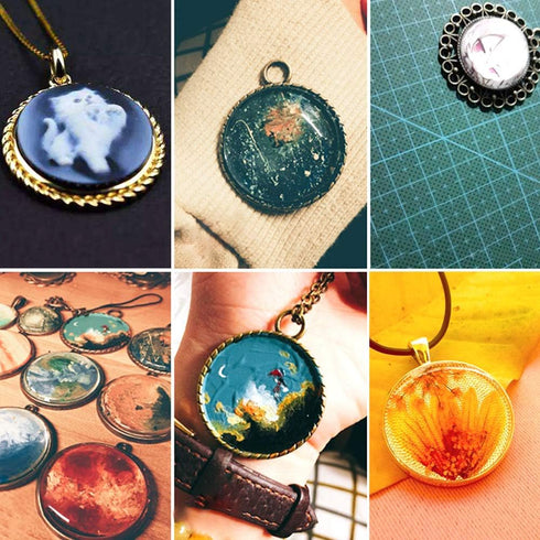 Glarks 40Pcs 25mm Antique Bronze Silver Color Round Tree Bezel Pendant Trays with Bright Glass Cabochon Dome Tiles for Bracelet Necklace Crafting ...