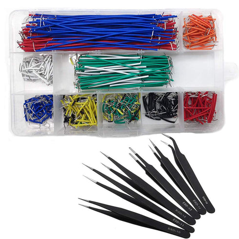 QISF 560Pcs Breadboard Jumper Wires Assorted Kit, Preformed Breadboard U-Shape Jumper Wires 14 Assorted Length + 6PCS Staniless Steel ESD Anti-Sta...
