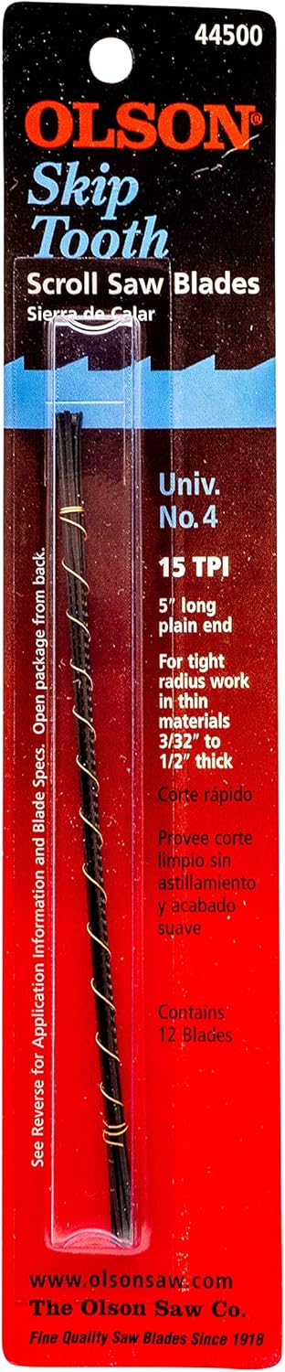 OLSON SAW FR44500 Skip Tooth 5-Inch x 0.015-Inch 15 TPI Scroll Saw Blade...