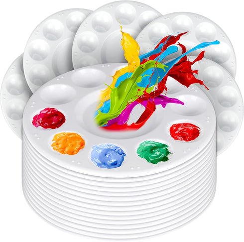 FANDAMEI 20 PCS Round Plastic Paint Tray Palettes, Paint Trays for Kids, Paint Palette Tray, Paint Palettes Paint Pallets with 10 Wells for Adults...