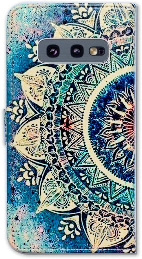 Case for Galaxy S10e, Green Circular Mandala Wallet Flip Folio Leather Cover Case with Credit Card Holder ID Slot Kickstand for Samsung Galaxy S10...