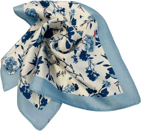 Handkerchief, men's pocket, silk square scarf, blue flower and bird pattern, oriental art...