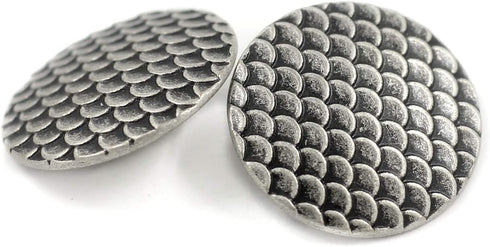 Bezelry 10 Pieces Dragon Scales Metal Shank Buttons. 23mm (7/8 inch) (Antique Silver)...
