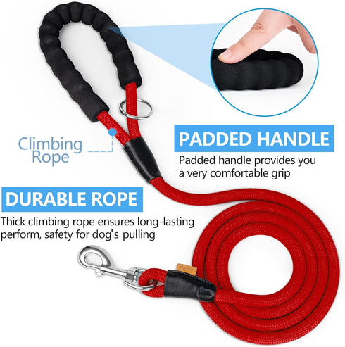 Dog Leash, Braided Rope Traction – Walking Training Lead for Small/Medium Dogs ((1/3") - 6FT, Red)...