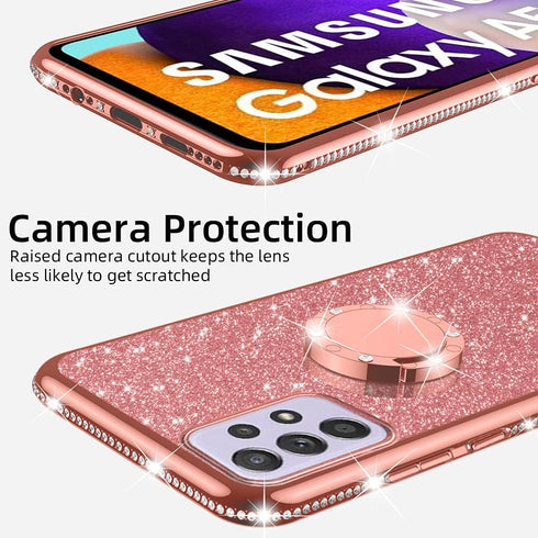 nancheng for Samsung Galaxy A52 5G Case, Glitter Luxury Sparkles TPU Silicone Slim Cute for Women Girls with Kickstand, Bling Diamond Ring Stand &...