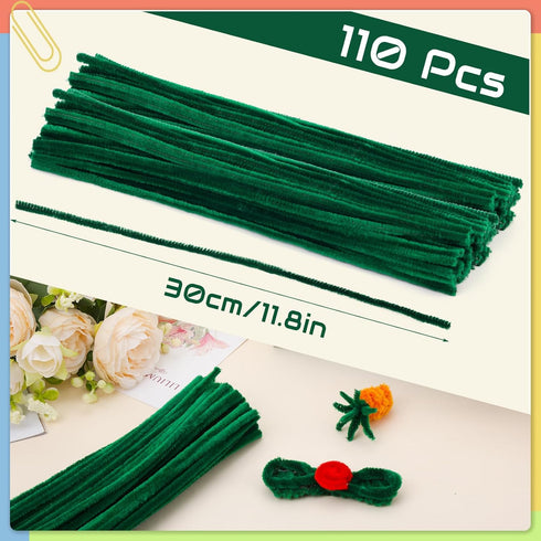 110 Pieces Green Pipe Cleaners, Pipe Cleaners Craft, Craft Pipe Cleaners Chenille Stem Bulk, Art Pipe Cleaners for Creative Decoration Christmas V...
