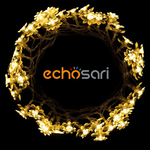 echosari Flower String Lights Battery Operated, 158" Lotus Flower Fairy Lights with Auto Timer 8 Modes, Soft Rubber Flowers String Lights Waterpro...