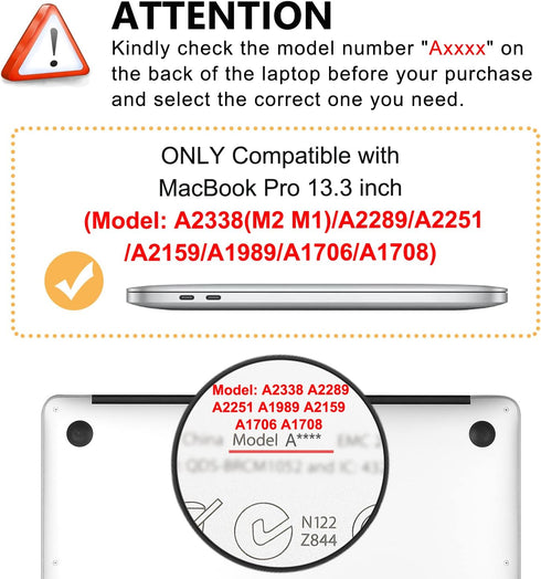Case for MacBook Pro 13 inch M2 M1 A2338 A2289 A2251 A2159 A1989 A1706 2023-2016 Release with Touch ID, 6 in 1 Matte Clear Shell&Keyboard Cover&Sc...