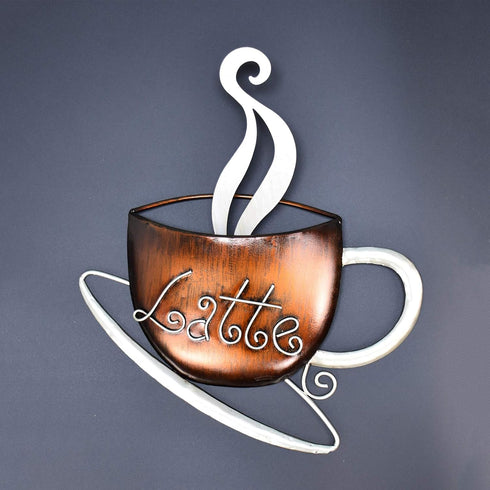 Aayla Metal Coffee Cup Wall Hanging Sculpture, for Home Kitchen Restaurants and Coffee Shops, in Metal with Brown and Champagne Color (15.75" H La...