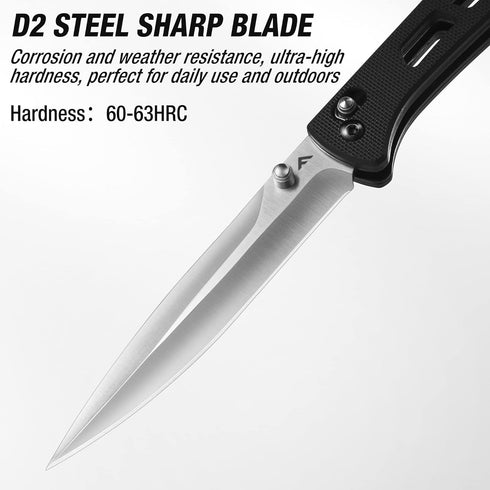 FLISSA Folding Pocket Knife, 4-inch EDC Knife with G10 Handle, D2 Steel Blade, Belt Clip, Thumb Stud and Axis Lock, Tactical Knives for Men Women,...