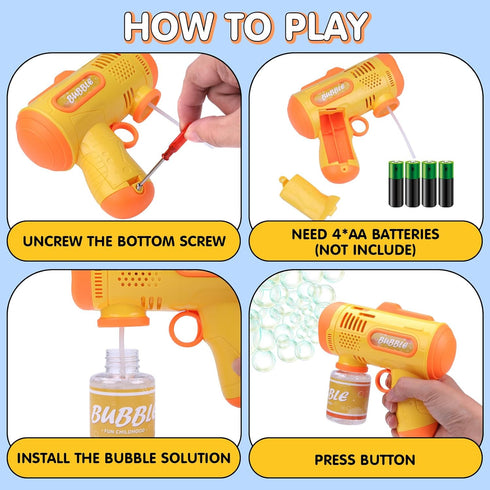 2 Bubble Machine Gun for Kids, Bubble Blower with 4 Bottles Refill Solution, Outdoor Toys Gifts for Toddlers 3-5 Bubble Maker Blaster Birthday, We...