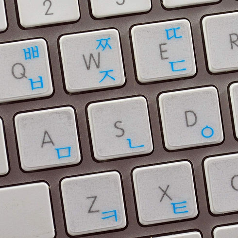 KOREAN APPLE KEYBOARD STICKER with BLUE LETTERING ON TRANSPARENT BACKGROUND...