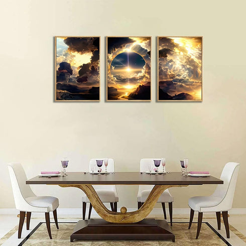 3pcs Natural Landscape Wall Art Modern Wall Decor Pictures Sunset, Sky, Clouds, Mountains And Rivers Posters Prints Canvas Paintings for Living Ro...