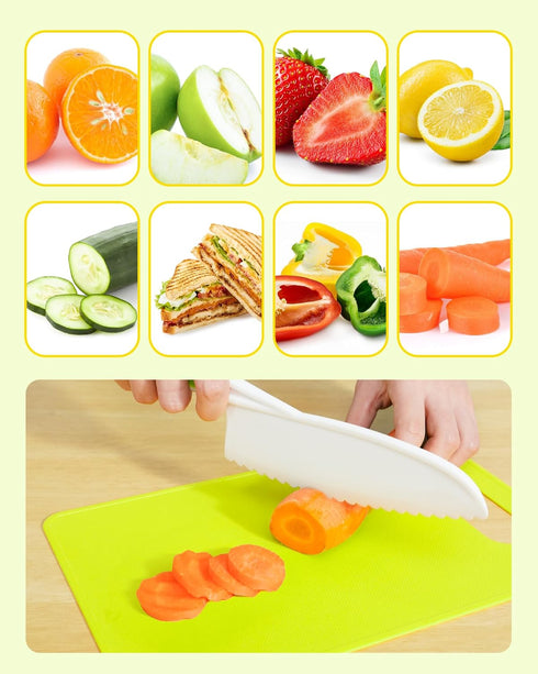 Kids Knife Set, 5 Pieces Montessori Kitchen Tools for Toddlers' Real Cooking, Kids Safe Kitchen Cooking and Baking Knife Set with Peeler, Cutting ...